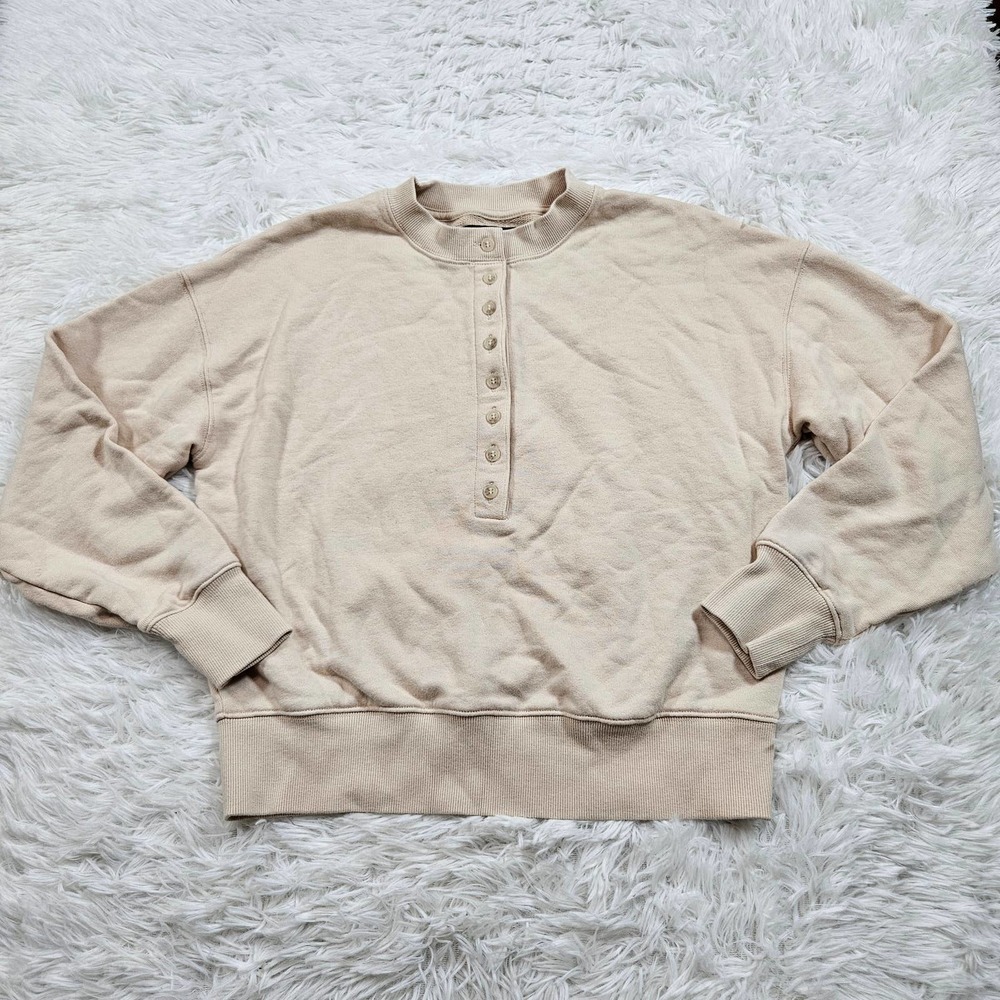 Naadam Women's Cream Cashmere Blend 1/2 Button Up Sweatshirt. Size XS
